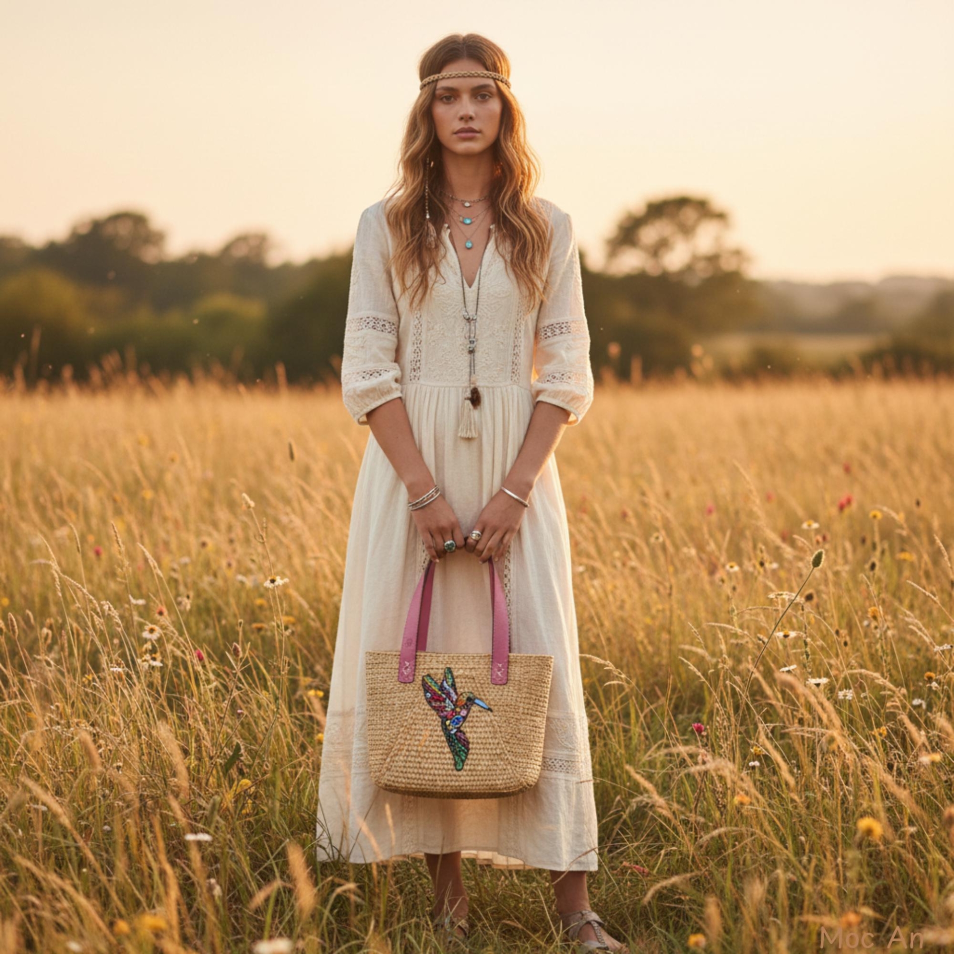 Túi Cói Handmade Đính Hình Hươu